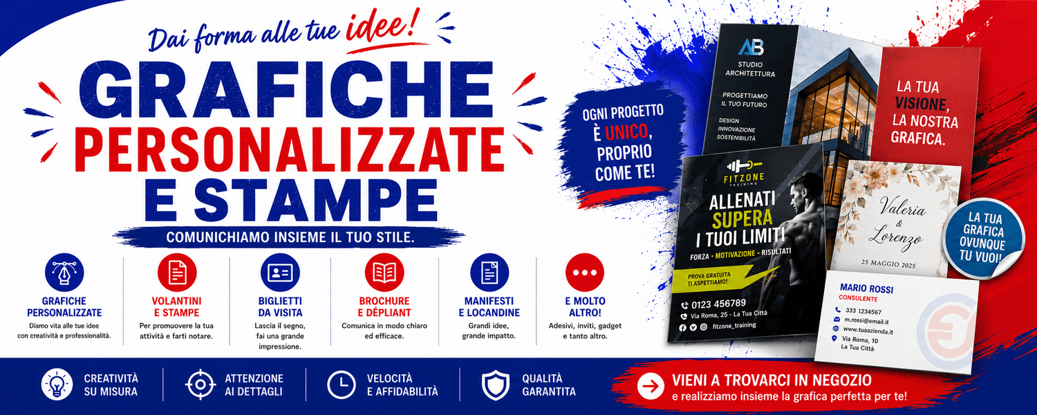 Grafiche personalizzate, volantini, biglietti da visita, brochure, manifesti e locandine: esempi di materiali di stampa